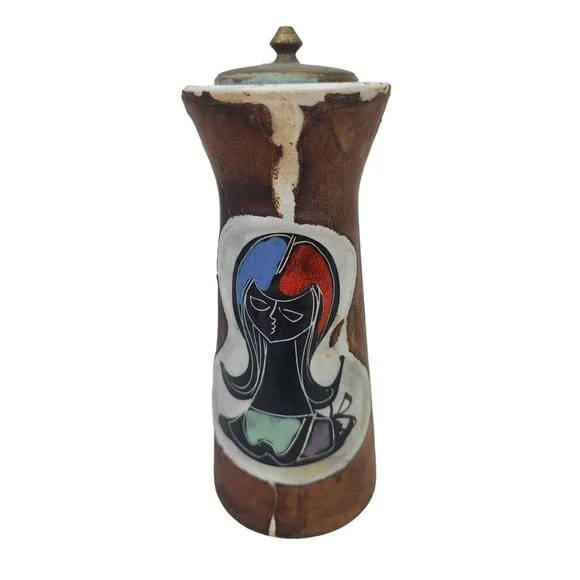 Distressed Leather Salt and Pepper Set Marcello Fantoni Inspired Italy 1960's